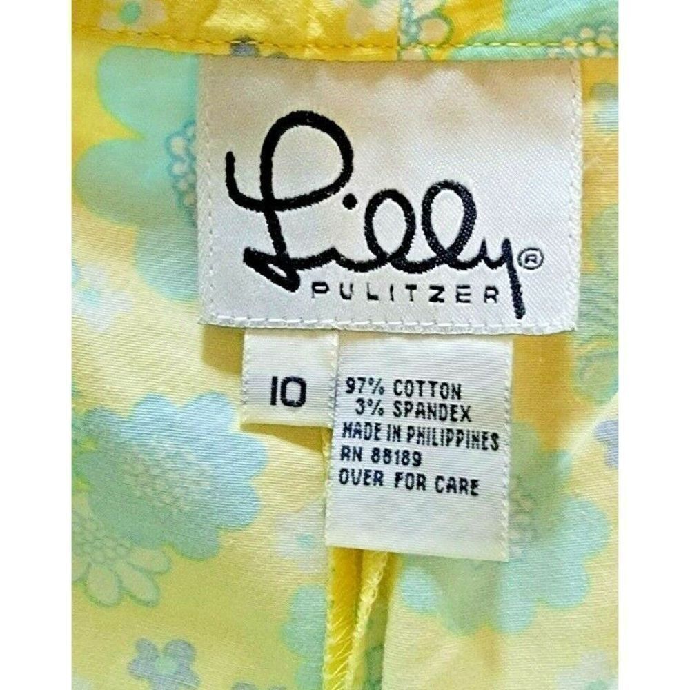 Lilly Pulitzer Size 10 Capri Pants Crop Lions and Cornflowers Floral Yellow Blue - Picture 5 of 6